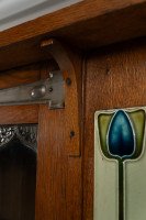 Arts & Crafts Oak Glazed Bookcase with inset period tiles - Thumbnail 14