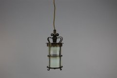 Arts & Crafts Brass Ceiling Lantern with the Original Vaseline Shade - Thumbnail 2