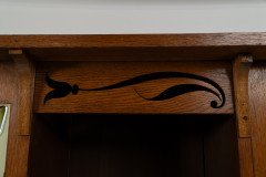 Arts & Crafts Oak Glazed Bookcase with inset period tiles - Thumbnail 16