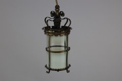 Arts & Crafts Brass Ceiling Lantern with the Original Vaseline Shade - Thumbnail 4