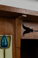 Arts & Crafts Oak Glazed Bookcase with inset period tiles - Thumbnail 13