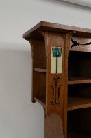 Arts & Crafts Oak Glazed Bookcase with inset period tiles - Thumbnail 7
