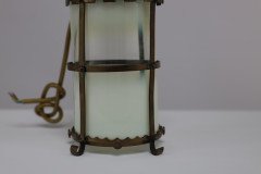 Arts & Crafts Brass Ceiling Lantern with the Original Vaseline Shade - Thumbnail 7