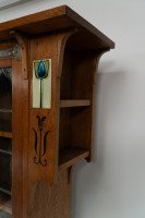 Arts & Crafts Oak Glazed Bookcase with inset period tiles - Thumbnail 8