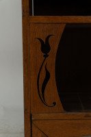 Arts & Crafts Oak Glazed Bookcase with inset period tiles - Thumbnail 17