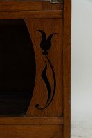 Arts & Crafts Oak Glazed Bookcase with inset period tiles - Thumbnail 18