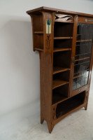 Arts & Crafts Oak Glazed Bookcase with inset period tiles - Thumbnail 3