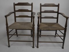Morris & Co. A Rare Pair of Arts & Crafts Ladder Back Rush Seat Armchairs. - Thumbnail 2