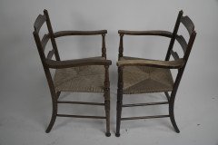 Morris & Co. A Rare Pair of Arts & Crafts Ladder Back Rush Seat Armchairs. - Thumbnail 3