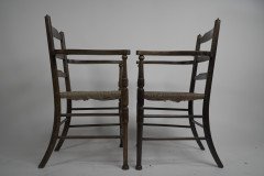 Morris & Co. A Rare Pair of Arts & Crafts Ladder Back Rush Seat Armchairs. - Thumbnail 4
