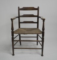 Morris & Co. A Rare Pair of Arts & Crafts Ladder Back Rush Seat Armchairs. - Thumbnail 7