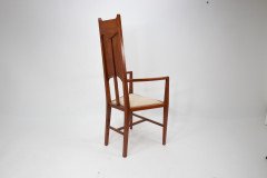 G. M. Ellwood.J. S. Henry. Pair of Arts & Crafts Mahogany Armchair with Pewter Inlay - Thumbnail 3