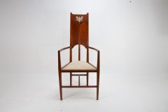 G. M. Ellwood.J. S. Henry. Pair of Arts & Crafts Mahogany Armchair with Pewter Inlay - Thumbnail 8