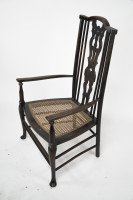Liberty & Co. attributed. A Queen Anne style fretwork back cane seat Armchair - Thumbnail 4
