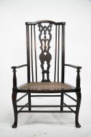 Liberty & Co. attributed. A Queen Anne style fretwork back cane seat Armchair - Thumbnail 2