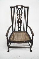 Liberty & Co. attributed. A Queen Anne style fretwork back cane seat Armchair - Thumbnail 3
