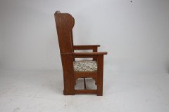 E. G. Punnett Attributed, probably by William Birch & Retailed by Goodyers. Arts & Crafts Oak Wing Back Hall Armchair - Thumbnail 7