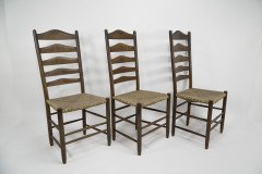 Manner of E Gimson. A Set of Three Lovely Quality Arts & Crafts Oak Ladderback Dining or Side Chairs - Thumbnail 2
