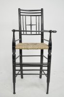 Liberty & Co. An Argyle Aesthetic Movement Ebonised rush seat child's high chair - Thumbnail 5