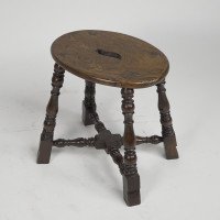 An Aesthetic Movement Elm Stool with a 'S' Handle, & Wild Grain to the Seat - Thumbnail 2