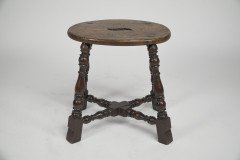An Aesthetic Movement Elm Stool with a 'S' Handle, & Wild Grain to the Seat - Thumbnail 7