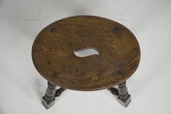 An Aesthetic Movement Elm Stool with a 'S' Handle, & Wild Grain to the Seat - Thumbnail 9