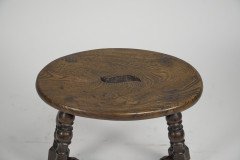 An Aesthetic Movement Elm Stool with a 'S' Handle, & Wild Grain to the Seat - Thumbnail 10
