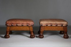 Pair of Aesthetic Movement Oak Thebes Stools, Leather Studded, c.1890 - Thumbnail 2
