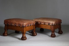 Pair of Aesthetic Movement Oak Thebes Stools, Leather Studded, c.1890 - Thumbnail 3