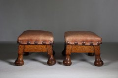 Pair of Aesthetic Movement Oak Thebes Stools, Leather Studded, c.1890 - Thumbnail 4