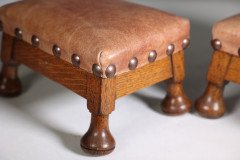 Pair of Aesthetic Movement Oak Thebes Stools, Leather Studded, c.1890 - Thumbnail 8