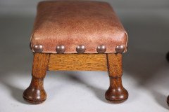 Pair of Aesthetic Movement Oak Thebes Stools, Leather Studded, c.1890 - Thumbnail 10