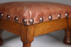 Pair of Aesthetic Movement Oak Thebes Stools, Leather Studded, c.1890 - Thumbnail 12
