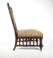 Collinson & Lock. Rare Aesthetic Movement Rosewood Side Chair with Finely Carved & Turned Details - Thumbnail 4
