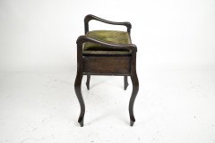 An Edwardian stained Beech piano stool with period green fleur de lys fabric - Thumbnail 2