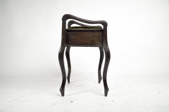 An Edwardian stained Beech piano stool with period green fleur de lys fabric - Thumbnail 3