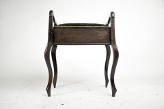 An Edwardian stained Beech piano stool with period green fleur de lys fabric - Thumbnail 4