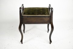 An Edwardian stained Beech piano stool with period green fleur de lys fabric - Thumbnail 5