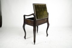 An Edwardian stained Beech piano stool with period green fleur de lys fabric - Thumbnail 7