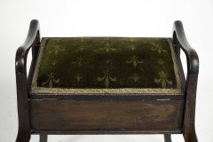 An Edwardian stained Beech piano stool with period green fleur de lys fabric - Thumbnail 9