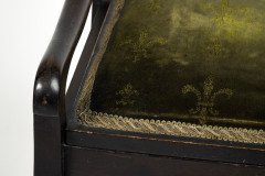An Edwardian stained Beech piano stool with period green fleur de lys fabric - Thumbnail 11