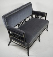 H. W. Batley Attributed, Anglo-Japanese Settee with Japanese Fretwork Below the Backrest & to the Arms - Thumbnail 4
