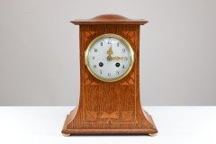 Liberty & Co., Arts & Crafts Oak Mantle Clock with Floral Inlay - Thumbnail 2