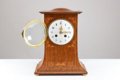 Liberty & Co., Arts & Crafts Oak Mantle Clock with Floral Inlay - Thumbnail 4