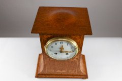 Liberty & Co., Arts & Crafts Oak Mantle Clock with Floral Inlay - Thumbnail 10