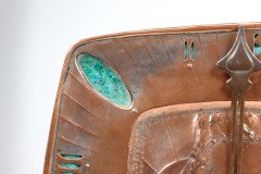 Arts & Crafts Hand Formed Copper & Turquoise Blue Enamel Wall Clock - Thumbnail 14