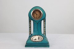 A Little Turquoise Blue Dressing Table Clock Decorated with Cherubs by a Tree - Thumbnail 2