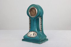 A Little Turquoise Blue Dressing Table Clock Decorated with Cherubs by a Tree - Thumbnail 3