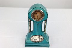 A Little Turquoise Blue Dressing Table Clock Decorated with Cherubs by a Tree - Thumbnail 9