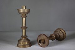 Jones & Willis, Pair of Gothic Revival Heavy Brass Castellated Candlesticks - Thumbnail 3